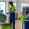Cleaning crew setting up equipment